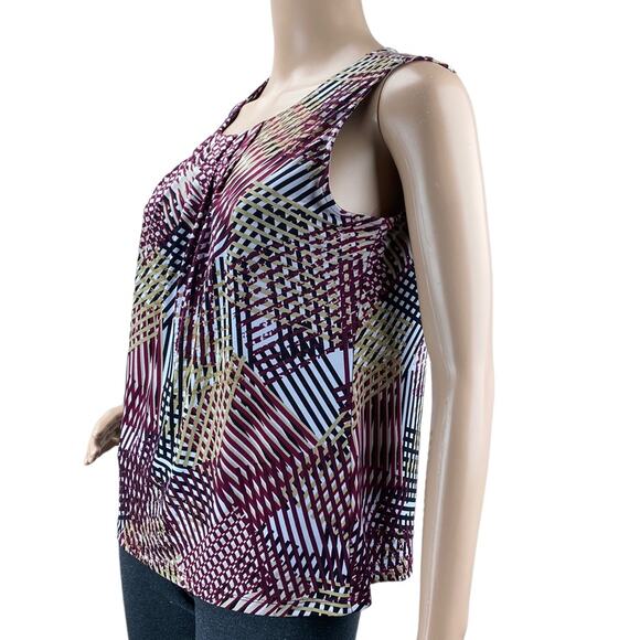 Jones Studio Separates Women's Geometric Stripes Pleated Sleeveless Tank Blouse - Picture 3 of 5